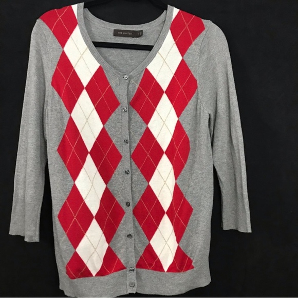 The Limited Argyle Cardigan Sweater Large